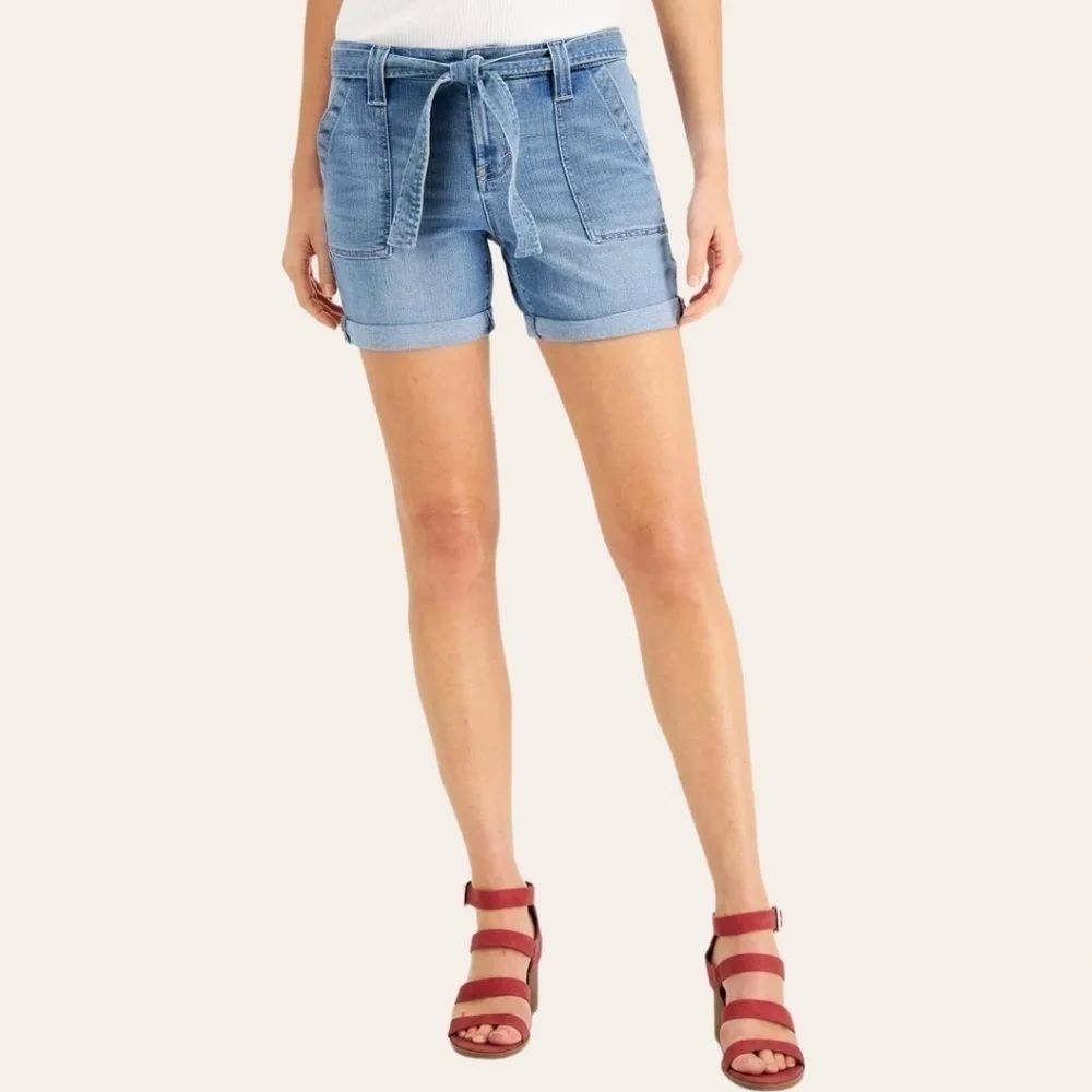 STYLE & CO Women's Rolled Hem Utility Jean Shorts w/Tie Belt NWT/Size 12